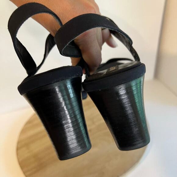 90s Vintage Nine West Dark Blue Chunky Stacked Heel Strapped Heels Size 8 - Picture 5 of 14